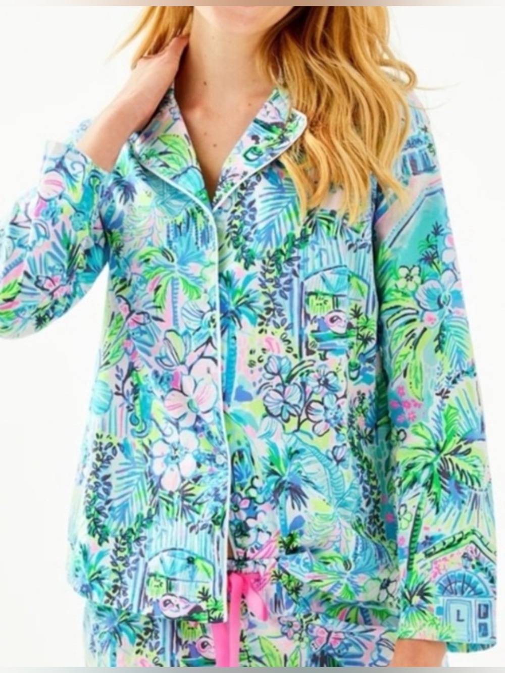 Lilly Pulitzer Lilly's House Long Sleeve 100% Cotton Pajama Shirt Women XXS NWT